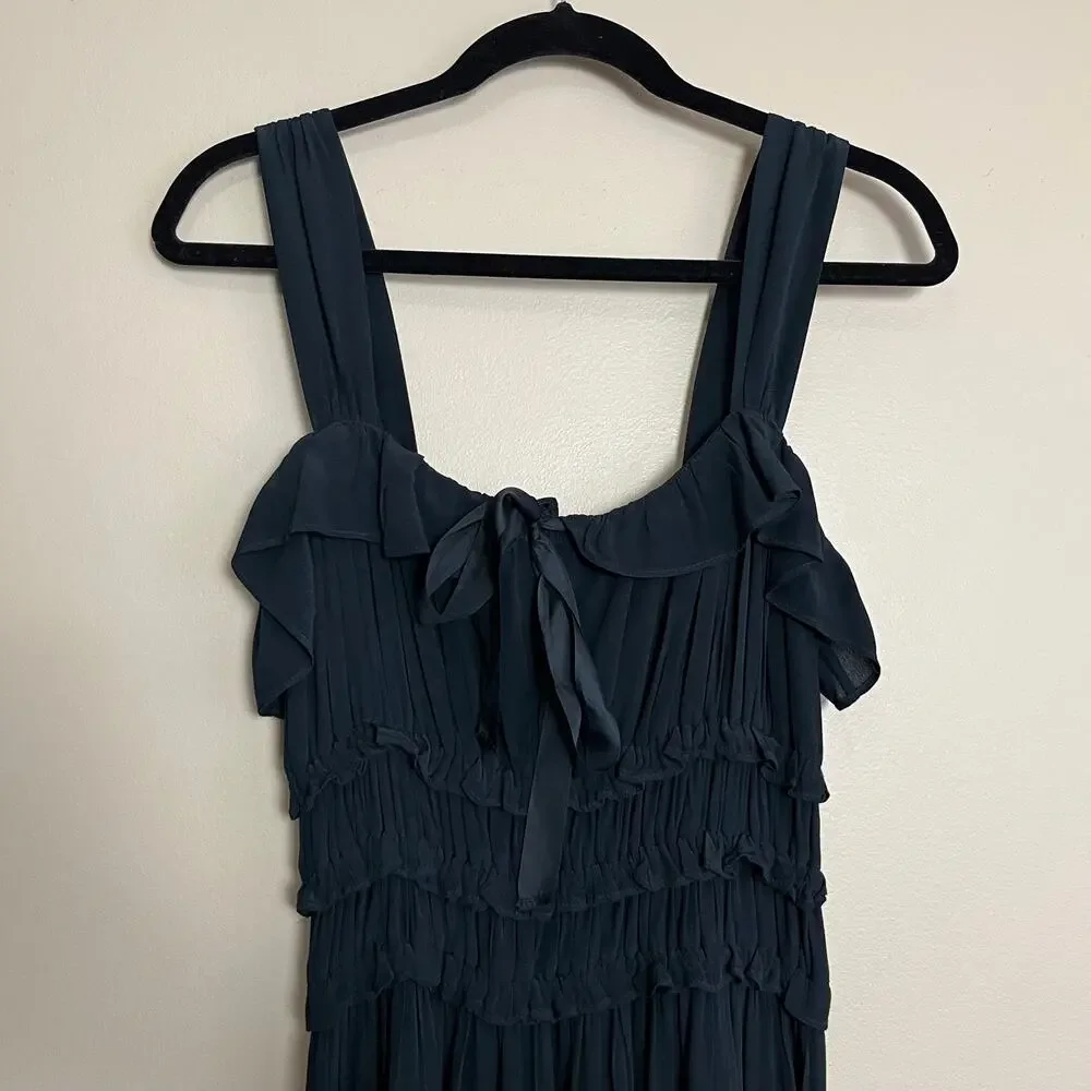 DÔEN Carolynn Crepe Smocked Midi Dress Black - Picture 9 of 15